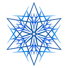 Blue ethnic sacred ornament on white background. Ornate polygonal multiryed star. Hexagonal geometric mandala pattern. Christmas snowflake ornament vector decor
