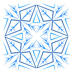 Geometric mandala star pattern. Ornate blue snowflake on white background. Blue ornamental ethnic design element. Stylized runes ornament vector illustration.