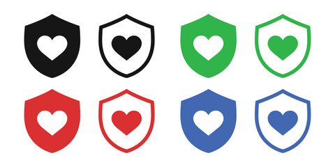 Heart Shield Icons: A collection of heart shield icons, symbolizing protection and care in various colors. 