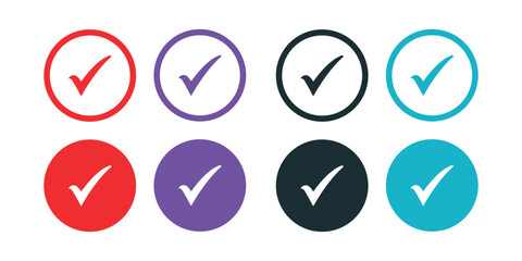 Checkmark Icons: A collection of various colorful checkmark icons, perfect for representing choices, confirmations, or approvals in a modern design style.