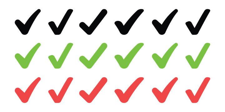 Checkmark Array: A neatly arranged array of colorful checkmarks, each symbol signifying approval, completion, or a positive affirmation. The set encapsulates choices and confirmation.