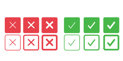 Checkmark and Cross Mark: A composition featuring several checkmarks and cross marks, arranged in a grid-like pattern, symbolizing choices and decisions.