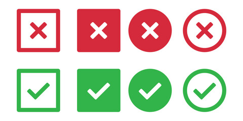 Checkmark and Cross Icons: A visually clear and distinct set of checkmark and cross icons in green and red. Symbols of choice and negation.