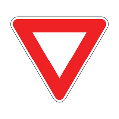 Yield road sign with red inverted triangle and white center for traffic regulation and right-of-way alerts