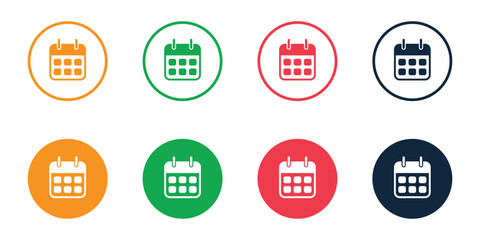 Daily Appointment Icons: A vibrant collection of circular icons showcasing calendar designs, ideal for depicting schedules, appointments, and future plans.