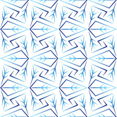 Winter geometry seamless pattern with snowflakes. Blue white Christmas background of snowflakes. Magical melting gradient. Unusual Christmas decor