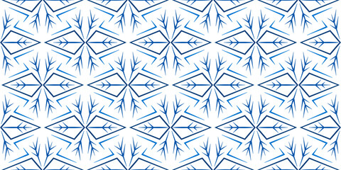 Blue white Christmas background of snowflakes. Winter seamless pattern with snowflakes. Winter background classic style in blue colors. Unusual Christmas decor