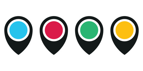 Pinpoint the Way: A graphic arrangement of four vibrant location markers, each distinct in hue, charting a course for exploration, direction, and the spirit of discovery.