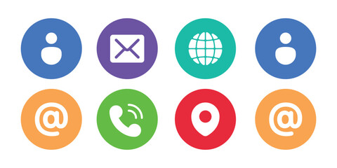 Colorful call, web, location, email icon set vector illustration for web and design