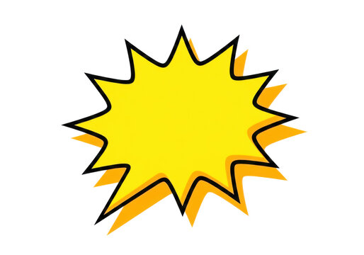 A yellow starburst with a black outline and an orange shadow isolated on transparent background, creating a visually striking and attentiongrabbing design element