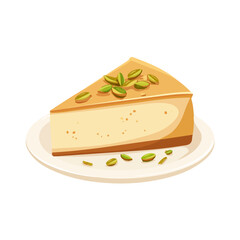 Flat 2D minimalist illustration of a Baklava Cheesecake, modern vector design with white background.