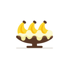 A simple and modern flat 2D vector of a Banana Split, isolated on a pure white background.