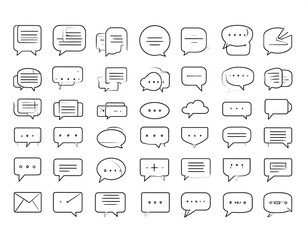 Array of various speech bubbles, sketched outline style, against a white background