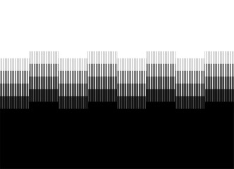 Vector black to white transition for ads, advertising, packaging, wall decor, video. Modern vector background with striped broken columns. Design element with halftone. Technological Texture. Lines