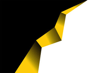Divided black yellow white Vector background for ads, advertising, packaging, wall decor, video. Design element with broken striped edge. Rock, crystal, crack. Place for text