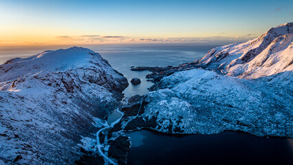 mountain sea in winter, Lofoten, Norway