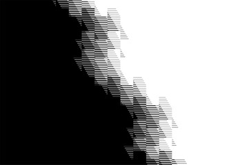 Oblique Vector transition from black to white for ads, advertising, packaging, wall decor, video. Modern vector background with striped broken shapes. Design element with halftone. Texture. Lines. pix