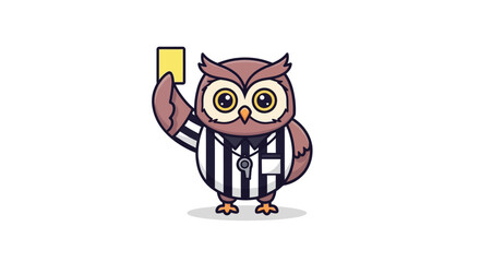 Fototapeta premium Cute Cartoon Owl Referee Character Holding Yellow Card Vector Illustration