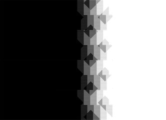 Vector transition from black to white for ads, advertising, packaging, wall decor, video. Modern vector background of striped broken geometric shapes. Design element with halftone. Lines