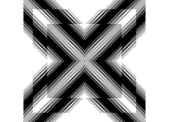 Vector black striped letter X on a white background. Modern design element from strict broken shapes. Technological pattern from halftone lines. Vector background