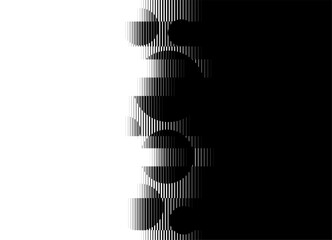 Vector black to white transition for ads, advertising, packaging, wall decor, video. Modern vector background of striped round shapes. Design element with halftone. Texture. Lines. Stripes