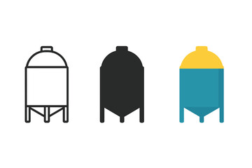 Obraz premium Triple Silo Styles. Minimalist silo icon: three identical silo icons in a row, first in line style with thin outline, second in