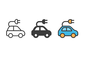 Car Plug-In Icons. Minimalist plug-in icon: three identical car plug-in icons in a row, first in line style with thin outline,