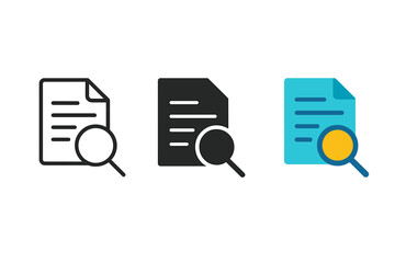 Search Document Icons. Minimalist search document icon: three identical sheets of paper with a small magnifier in a row, first in