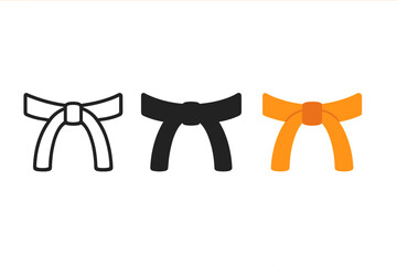 Martial Arts Belt Icons. Minimalist belt levels icon: three identical martial arts belts in a row, first in line style with thin