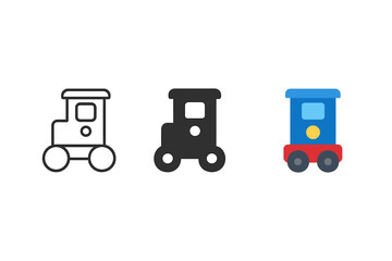 Fototapeta premium Minimalist Train Icons. Minimalist locomotive icon: three identical train engine icons in a row, first in line style with thin