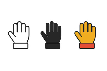 Firefighter Gloves Icon. Minimalist safety gloves icon: three identical firefighter gloves icons in a row, first in line style