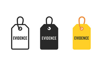 Evidence Label Icons. Minimalist evidence label icon: three identical labeled evidence tags in a row, first in line style with