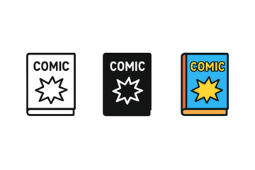 Comic Cover Styles. Minimalist comic book cover icon: three identical comic covers in a row, first in line style with thin outline