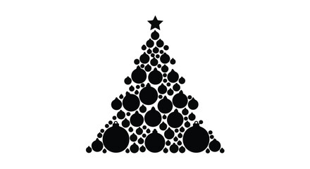 Abstract Christmas tree silhouette formed by festive baubles and a star topper