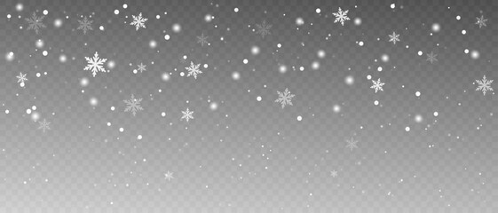 Wide Horizontal Snowflakes Overlay with Soft Gentle Falling Snow and Light Particles on Transparent Background for Winter, Christmas, New Year and Festive Design Projects