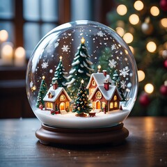 A magical snow globe depicting a miniature Christmas village, with flakes swirling inside.