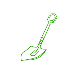 Minimalist garden spade icon, dynamic outline with ergonomic handle and pointed blade, modern vibrant style, perfect for horticulture, landscaping visuals
