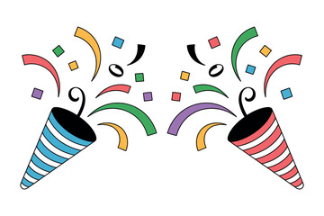 Obraz premium Two party poppers explode with confetti and streamers in celebration of an event.
