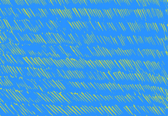 Crayon Blue drawn crosshatch texture on green background. Hand drawn rough vector pattern with messy pencil strokes, short pen lines, doodle dashes and funky childish scribble sketch abstract design.