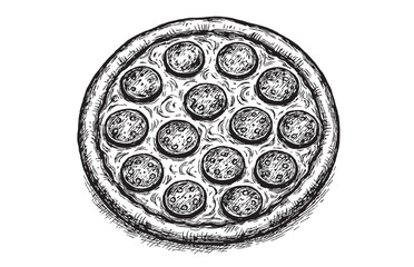 Vintage Hand Drawn Pizza Illustration