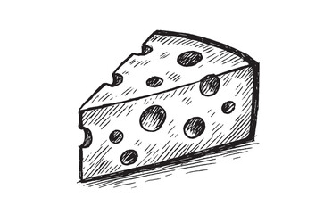 Hand Drawn Cheese Slice Vintage Sketch Illustration
