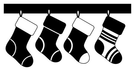 Hanging Christmas Stockings Silhouette – Detailed Christmas Holiday Winter Vector Illustration