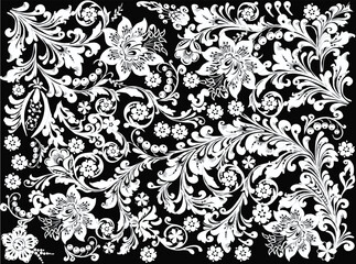 fine white ansymmetrical pattern with flowers