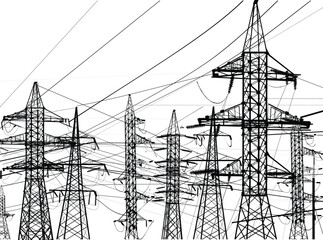 electric towers large group on white