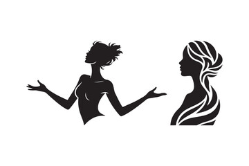 Two stylized silhouettes of women in conversation