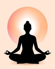 A minimalist digital illustration of a person's silhouette in a meditative pose. The work conveys an atmosphere of inner balance, harmony, and tranquility