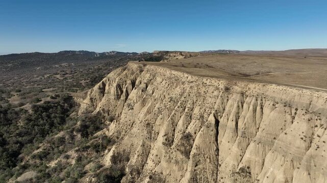 Aerial view of beautiful textures and hills in Vashlovani national park. Gorgeous place in Georgia.