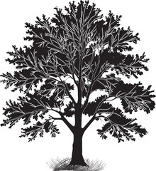 dense tree black silhouette isolated on white