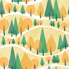 seamless watercolor pattern with trees