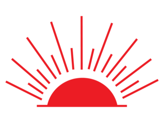 Red half sun icon, minimal sunrise symbol for weather, nature, and environmental concept vector design illustration